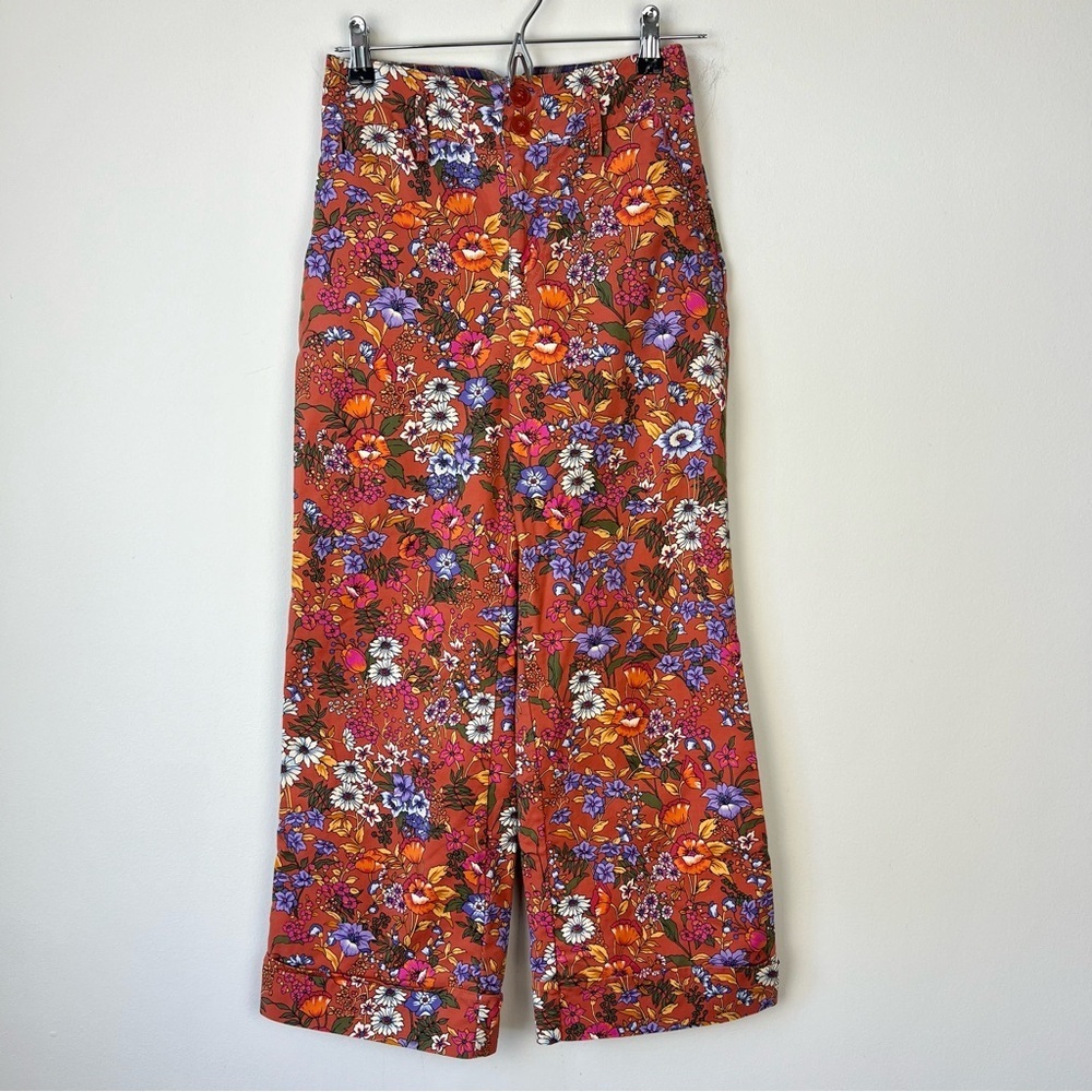 Anthropologie Maeve Flower Power Floral High Waisted Wide Leg Pants Crop